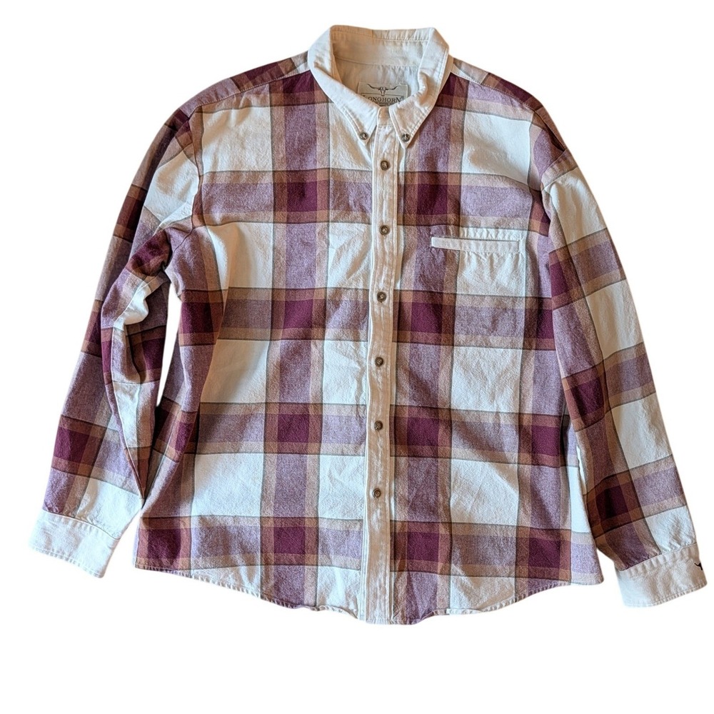 Vintage Longhorn by Niver‎ Western Wear Plaid Button Down Shirt Burgundy- XL
